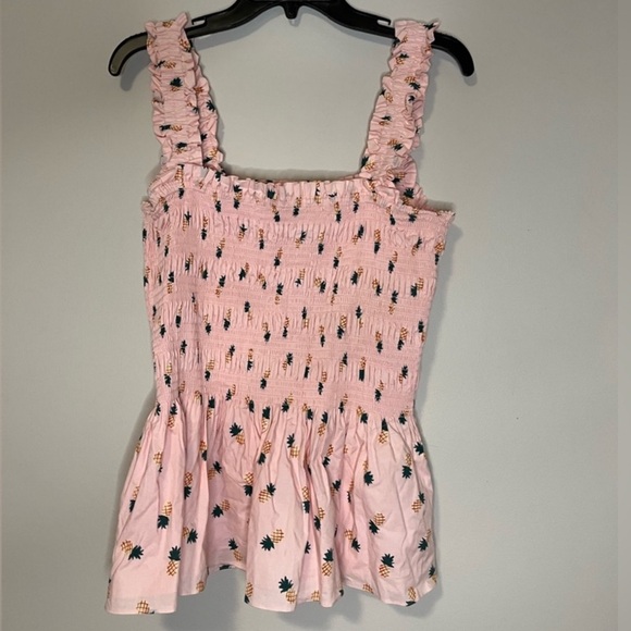 ♠️ Kate spade willow stretch poplin Pineapple 🍍 smock shirt ruffle tank Top XL - Picture 7 of 14